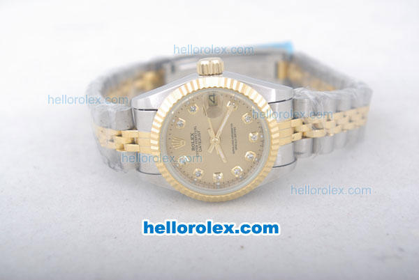 Rolex Datejust Oyster Perpetual Automatic Movement Gold Bezel with Gold Dial and Diamond Marking-Small Calendar - Click Image to Close